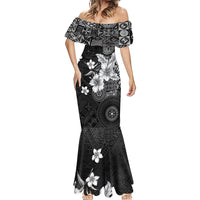 Hawaii Tapa Pattern With Black Hibiscus Mermaid Dress
