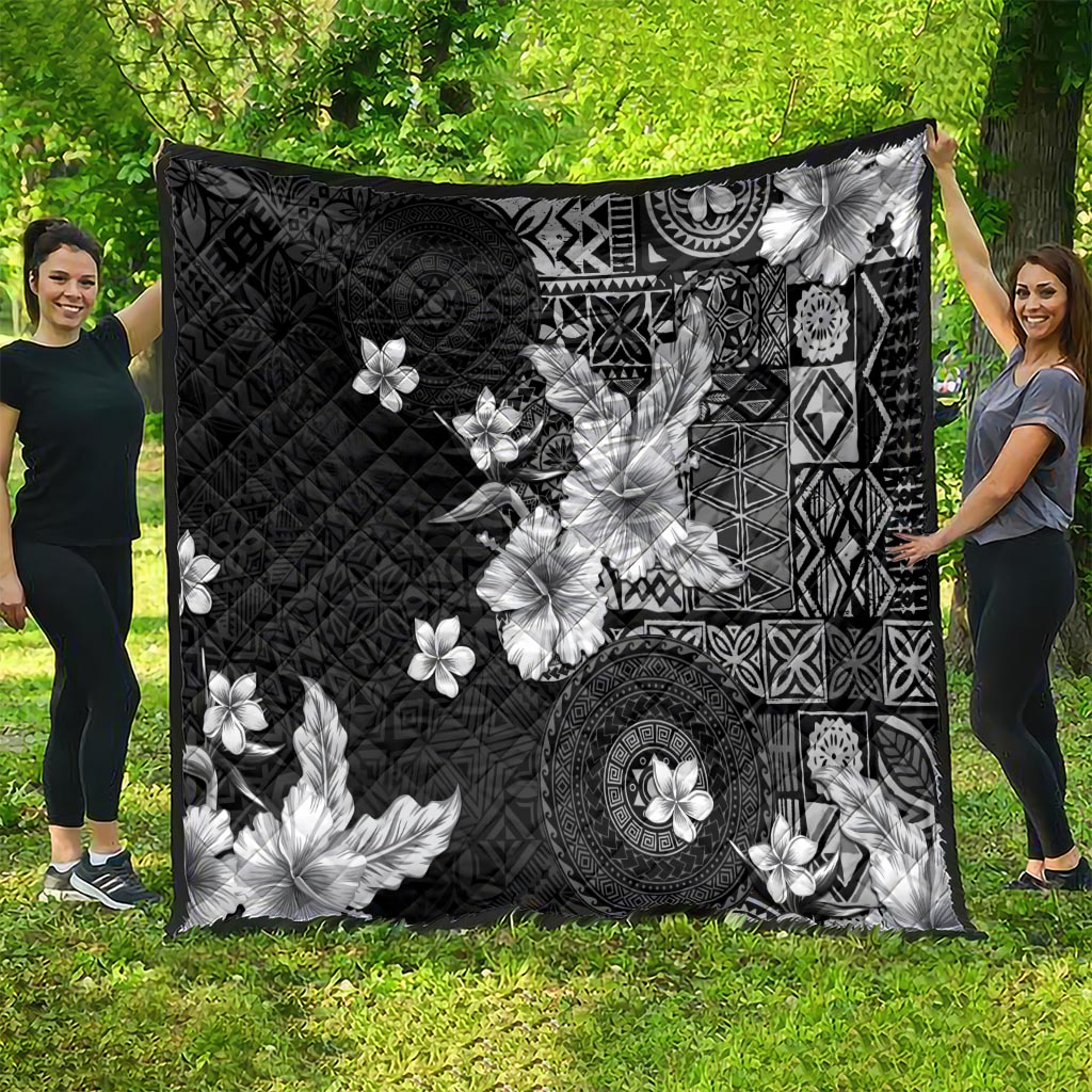 Hawaii Tapa Pattern With Black Hibiscus Quilt