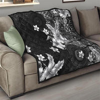 Hawaii Tapa Pattern With Black Hibiscus Quilt