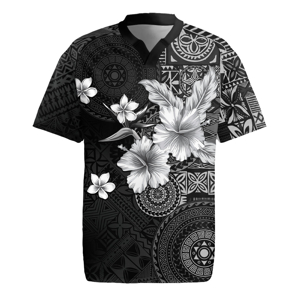 Hawaii Tapa Pattern With Black Hibiscus Rugby Jersey