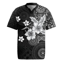 Hawaii Tapa Pattern With Black Hibiscus Rugby Jersey