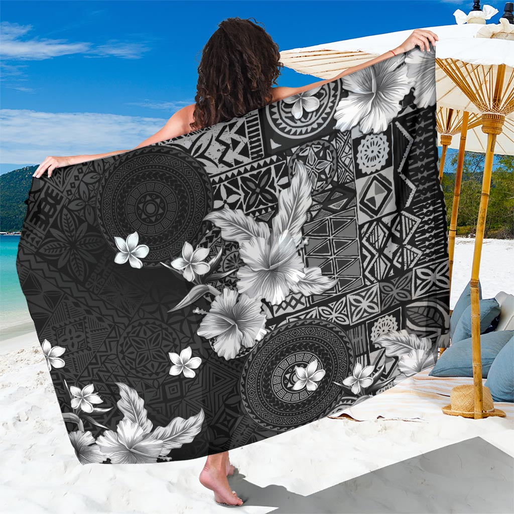 Hawaii Tapa Pattern With Black Hibiscus Sarong