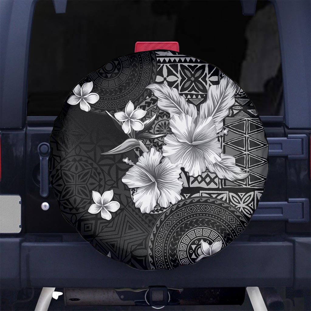Hawaii Tapa Pattern With Black Hibiscus Spare Tire Cover