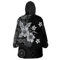 Hawaii Tapa Pattern With Black Hibiscus Wearable Blanket Hoodie