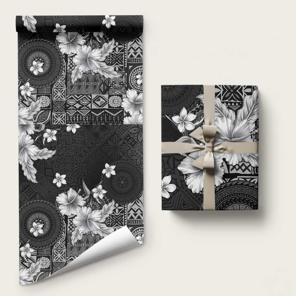 Hawaii Tapa Pattern With Black Hibiscus Wrapping Paper - Polynesian Pride
