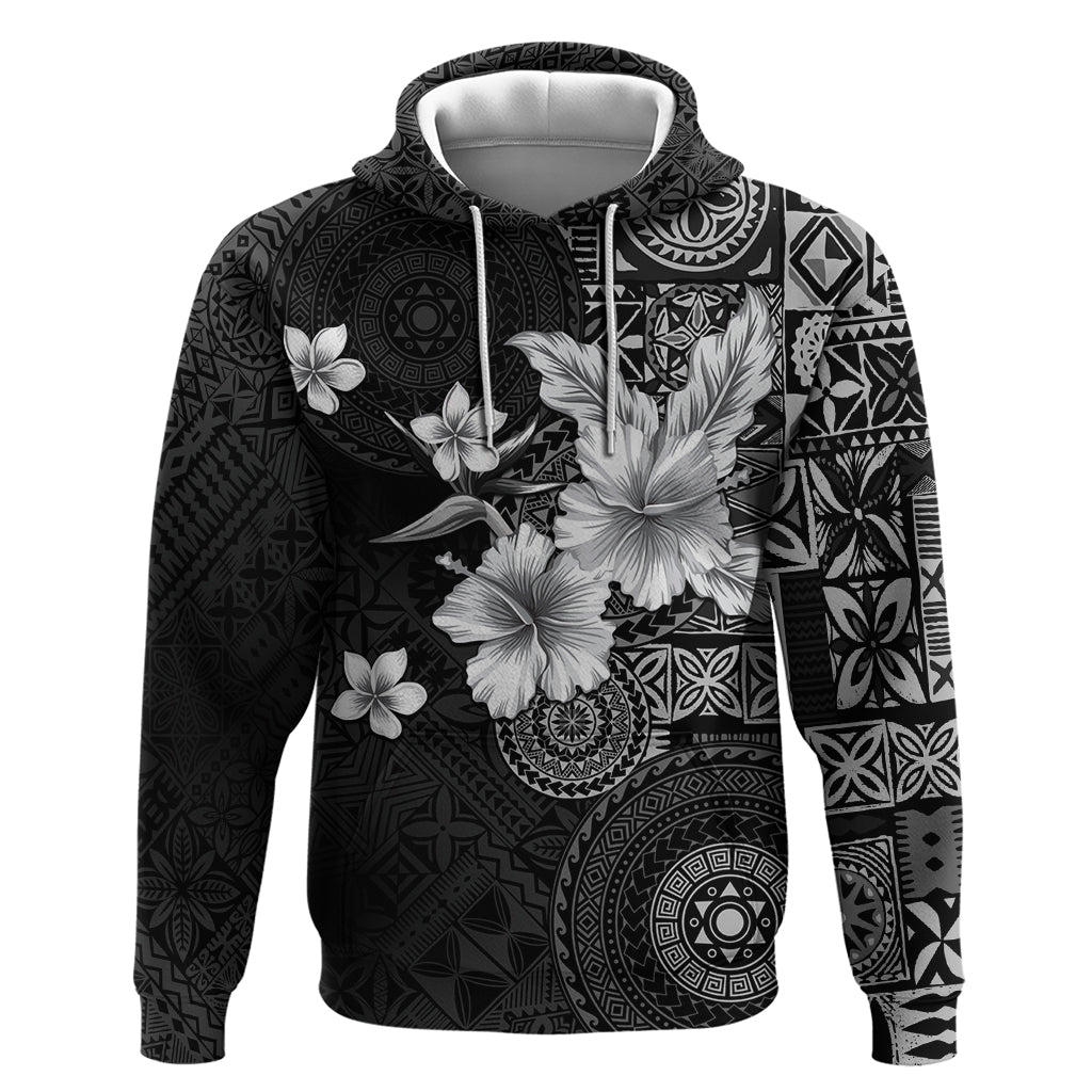 Hawaii Tapa Pattern With Black Hibiscus Zip Hoodie