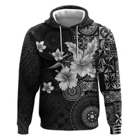 Hawaii Tapa Pattern With Black Hibiscus Zip Hoodie