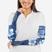 Hawaii Tapa Pattern With Navy Hibiscus Arm Sleeves - Polynesian Pride
