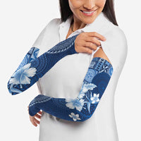 Hawaii Tapa Pattern With Navy Hibiscus Arm Sleeves - Polynesian Pride