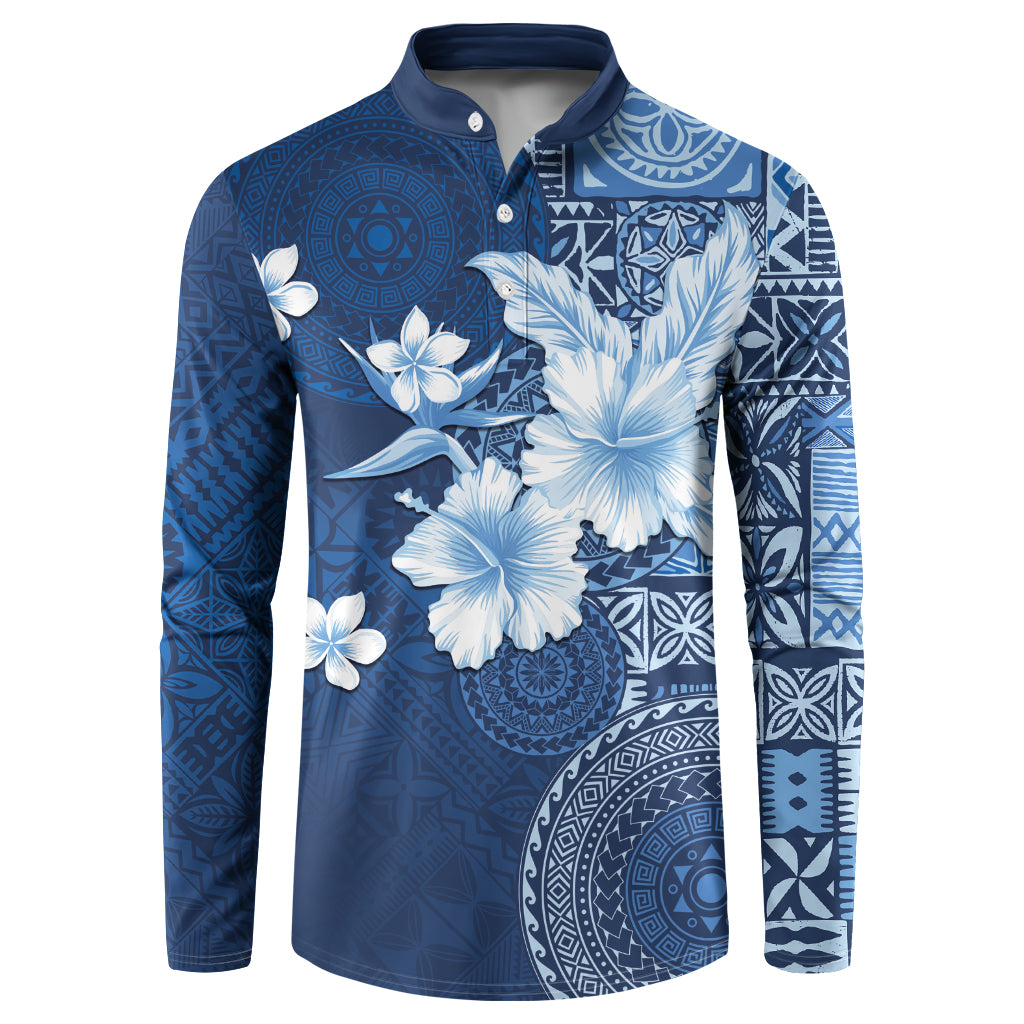 Hawaii Tapa Pattern With Navy Hibiscus Button Sweatshirt