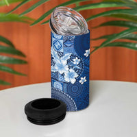 Hawaii Tapa Pattern With Navy Hibiscus 4 in 1 Can Cooler Tumbler