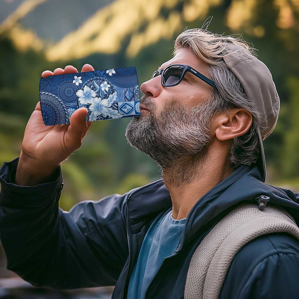 Hawaii Tapa Pattern With Navy Hibiscus 4 in 1 Can Cooler Tumbler