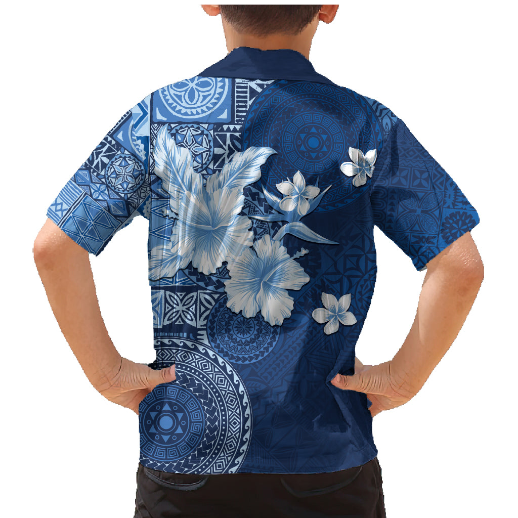 Hawaii Tapa Pattern With Navy Hibiscus Family Matching Mermaid Dress and Hawaiian Shirt