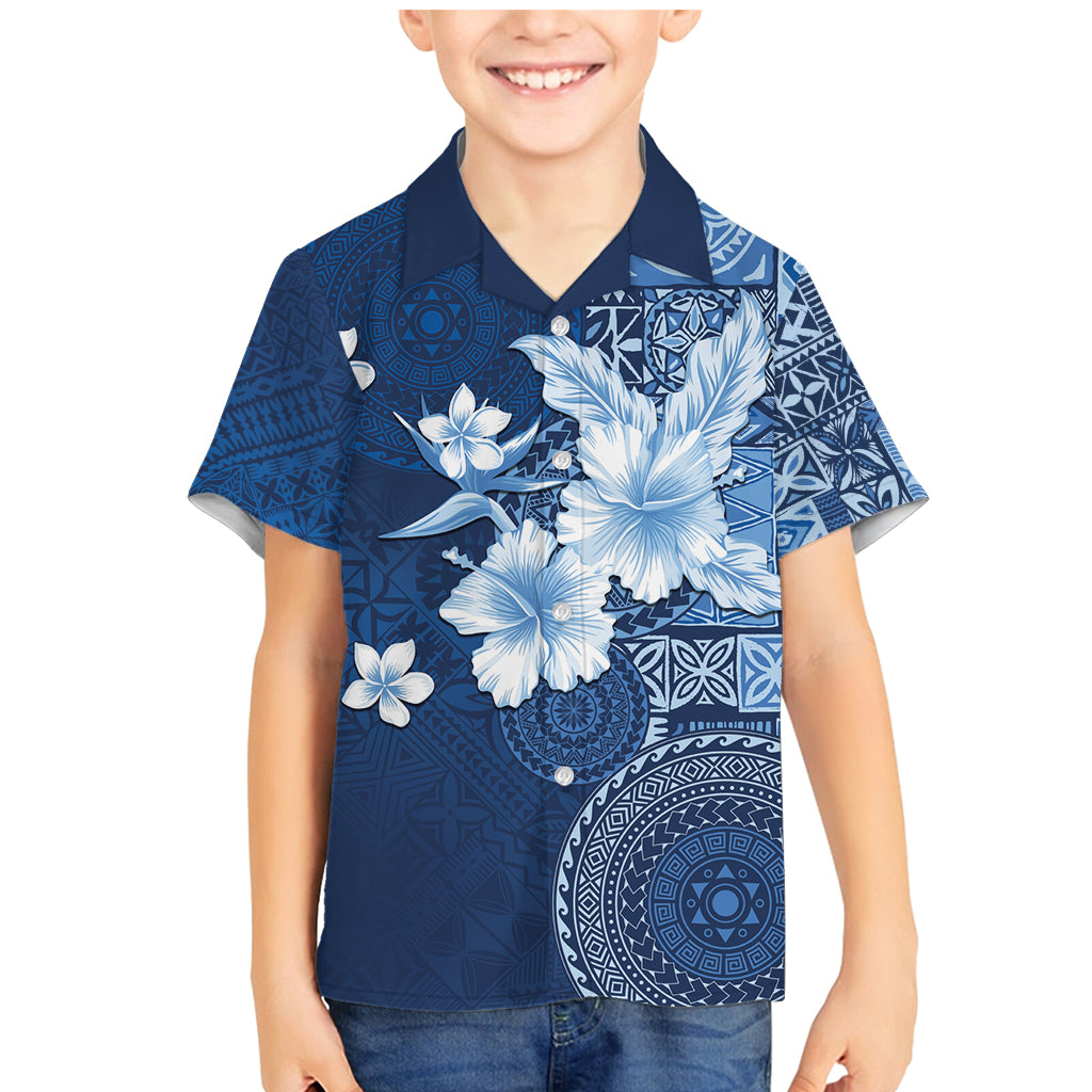 Hawaii Tapa Pattern With Navy Hibiscus Family Matching Mermaid Dress and Hawaiian Shirt