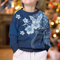 Hawaii Tapa Pattern With Navy Hibiscus Kid Ugly Christmas Sweater