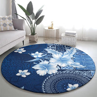 Hawaii Tapa Pattern With Navy Hibiscus Round Carpet LT05 - Polynesian Pride