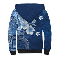 Hawaii Tapa Pattern With Navy Hibiscus Sherpa Hoodie