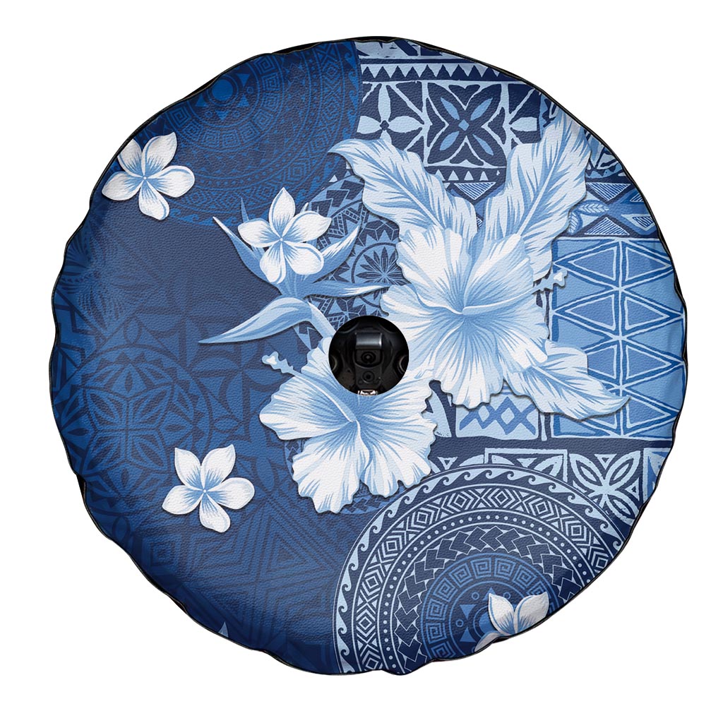 Hawaii Tapa Pattern With Navy Hibiscus Spare Tire Cover