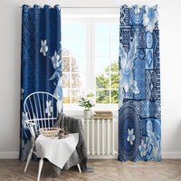 Hawaii Tapa Pattern With Navy Hibiscus Window Curtain