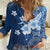 Hawaii Tapa Pattern With Navy Hibiscus Women Casual Shirt