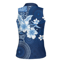 Hawaii Tapa Pattern With Navy Hibiscus Women Sleeveless Polo Shirt LT05 - Polynesian Pride