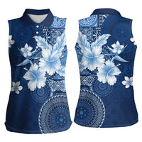 Hawaii Tapa Pattern With Navy Hibiscus Women Sleeveless Polo Shirt LT05 - Polynesian Pride