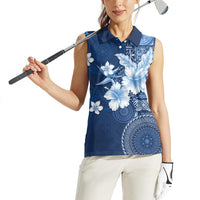 Hawaii Tapa Pattern With Navy Hibiscus Women Sleeveless Polo Shirt LT05 - Polynesian Pride