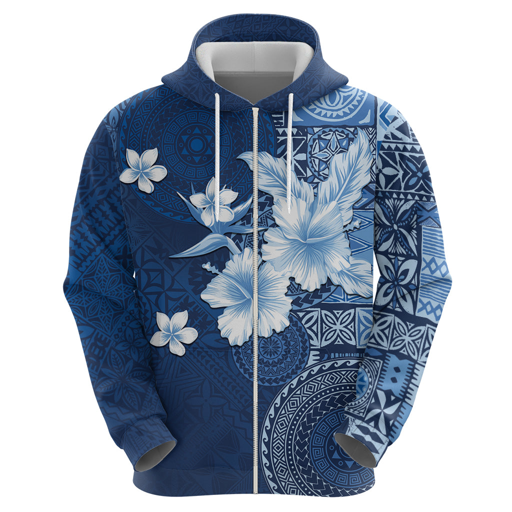 Hawaii Tapa Pattern With Navy Hibiscus Zip Hoodie