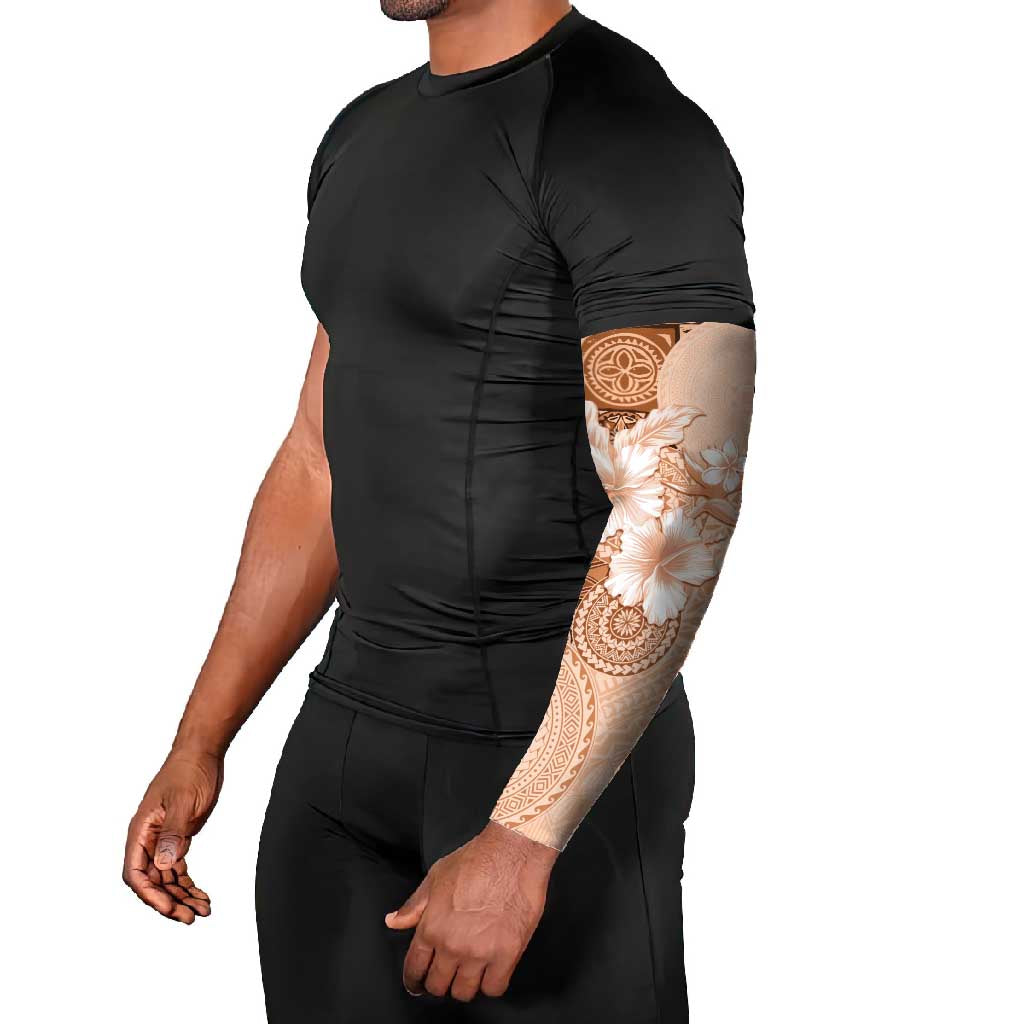 Hawaii Tapa Pattern With Brown Hibiscus Arm Sleeves - Polynesian Pride