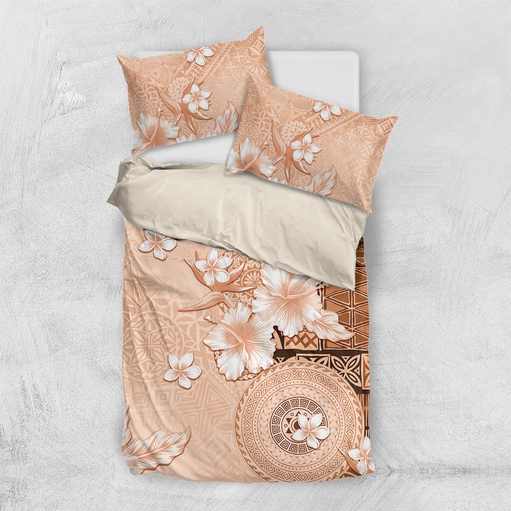 Hawaii Tapa Pattern With Brown Hibiscus Bedding Set