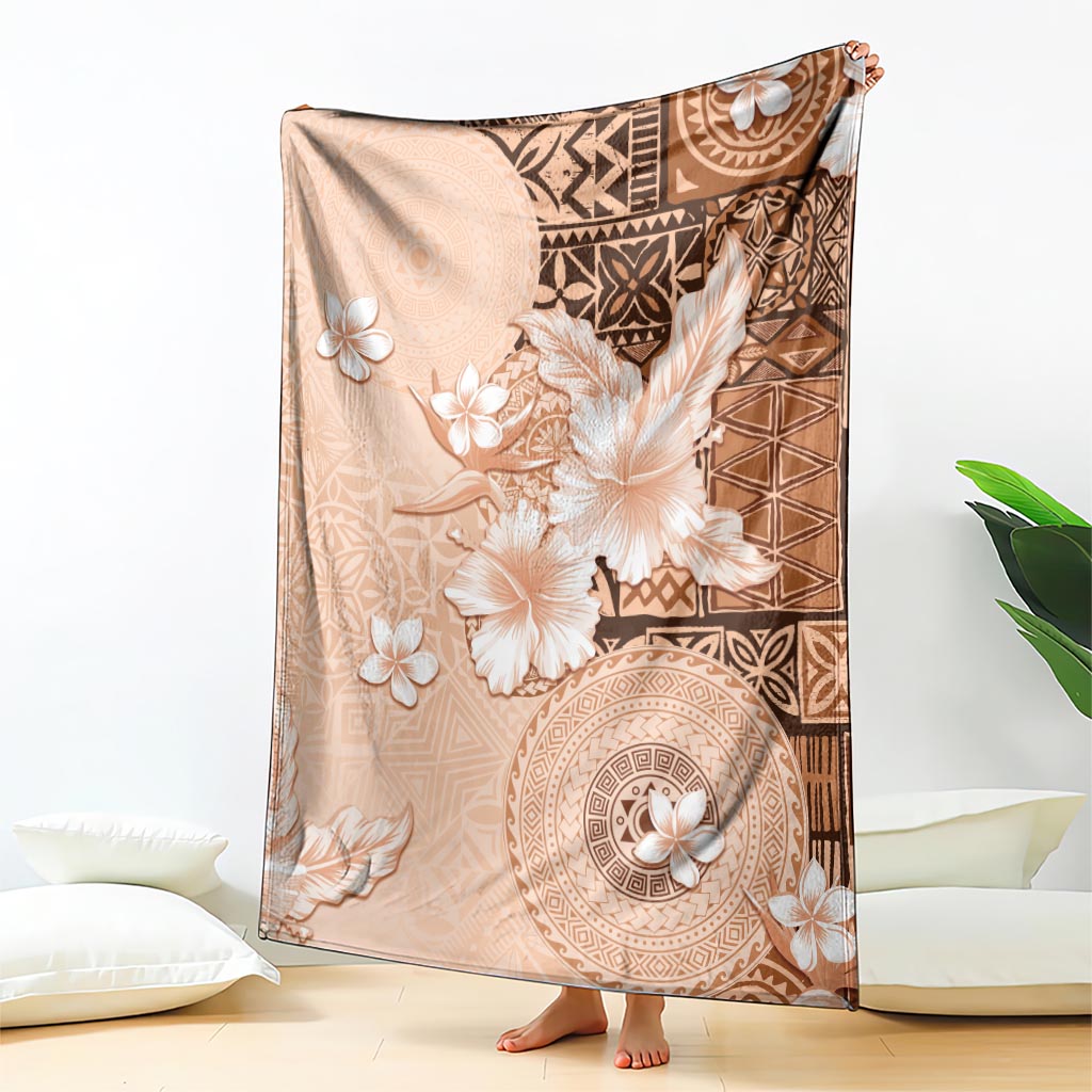 Hawaii Tapa Pattern With Brown Hibiscus Blanket