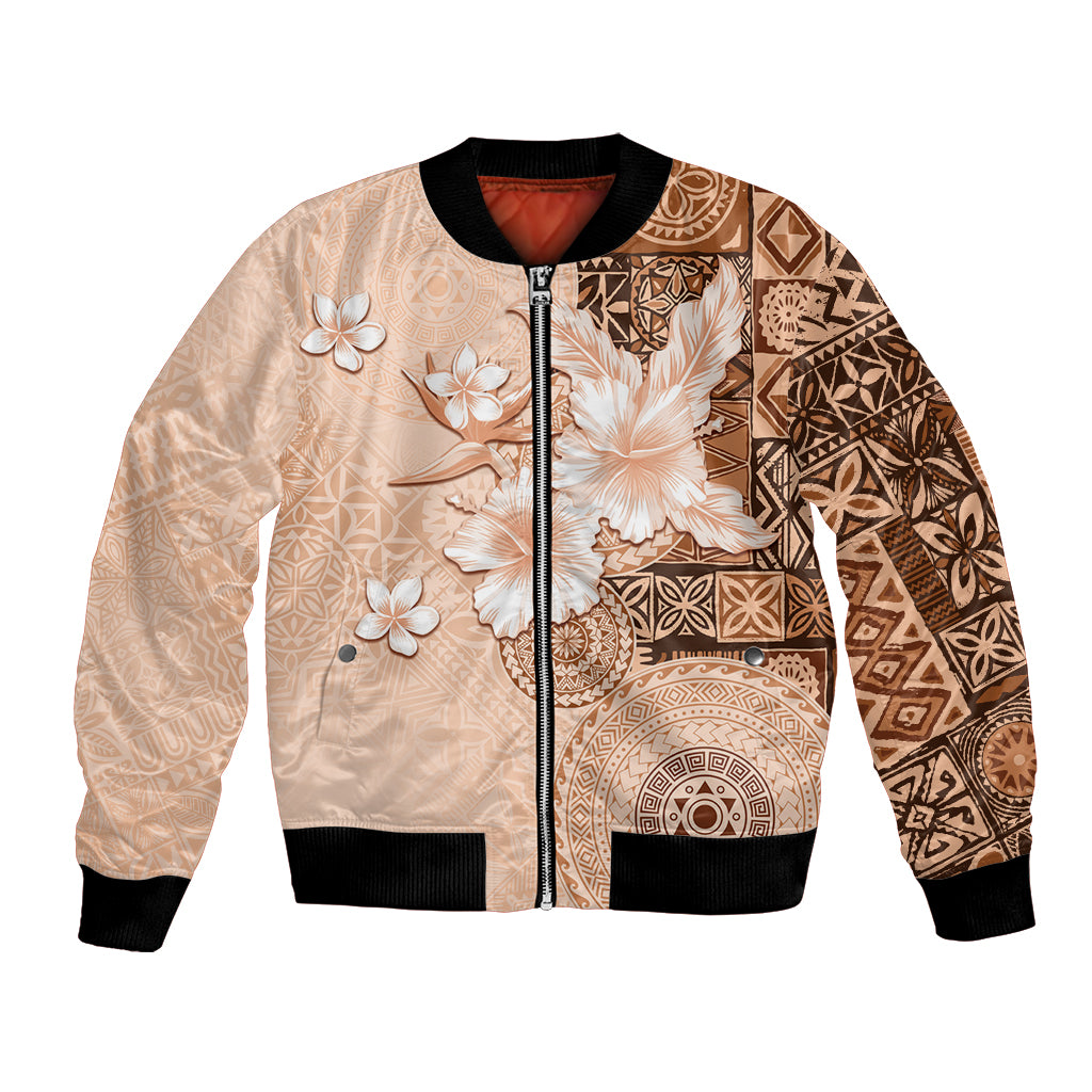 Hawaii Tapa Pattern With Brown Hibiscus Bomber Jacket