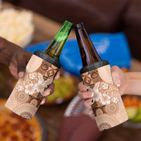 Hawaii Tapa Pattern With Brown Hibiscus 4 in 1 Can Cooler Tumbler