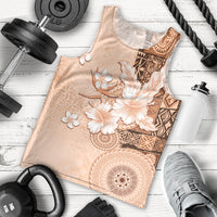 Hawaii Tapa Pattern With Brown Hibiscus Men Tank Top