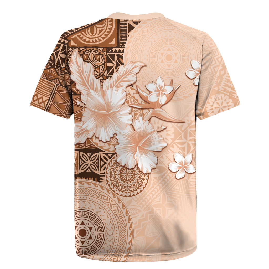 Hawaii Tapa Pattern With Brown Hibiscus Rugby Jersey