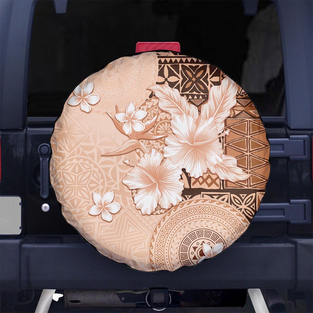 Hawaii Tapa Pattern With Brown Hibiscus Spare Tire Cover