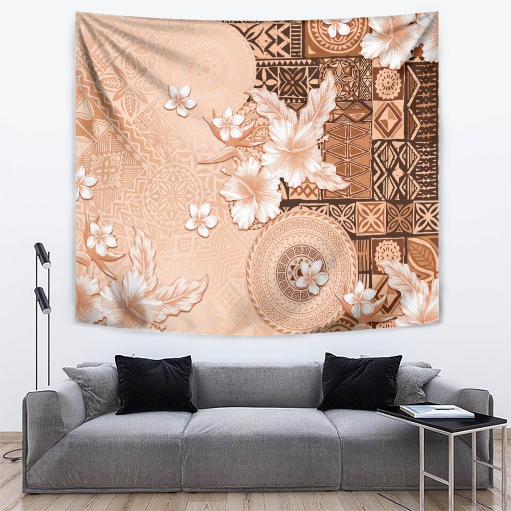 Hawaii Tapa Pattern With Brown Hibiscus Tapestry LT05 Brown - Polynesian Pride