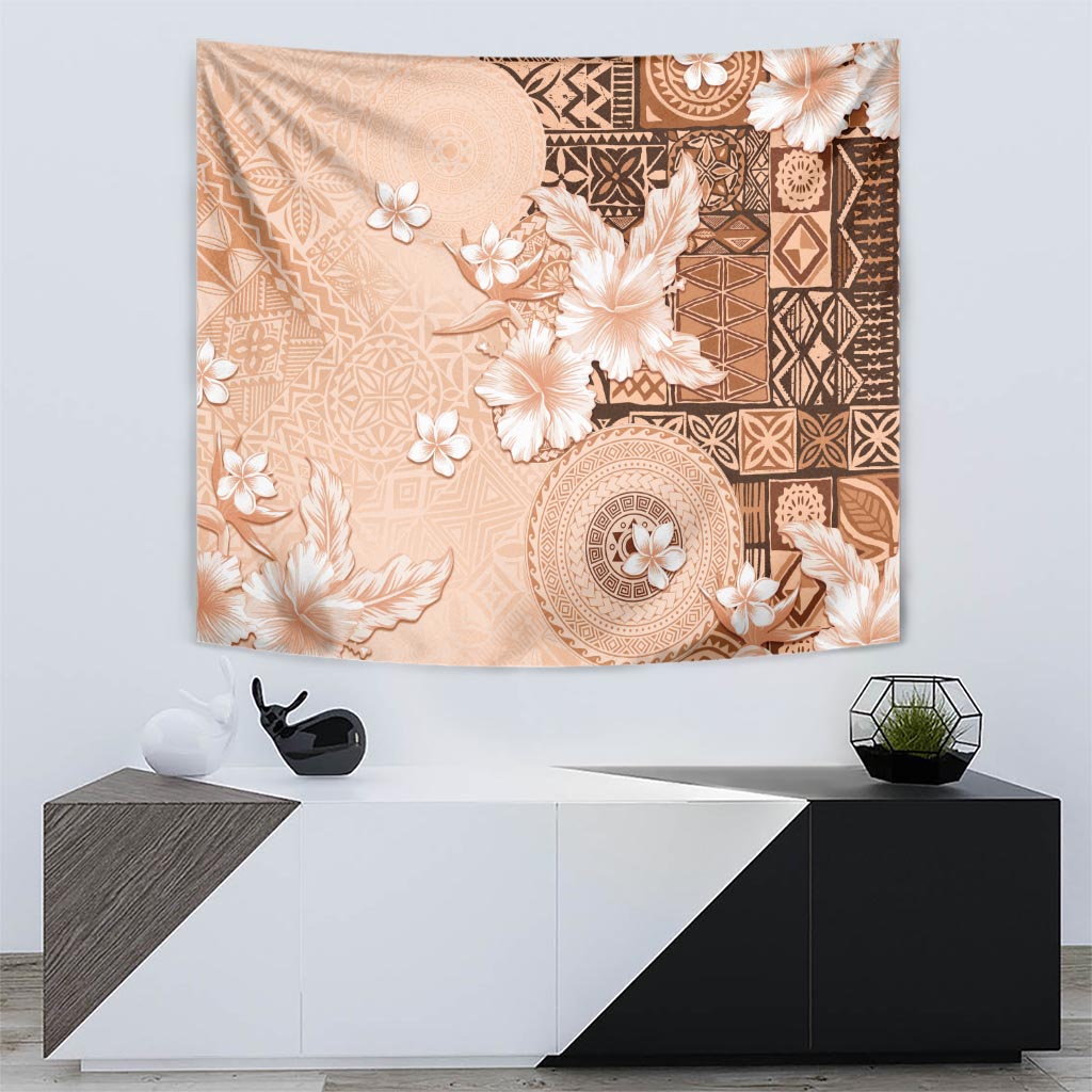 Hawaii Tapa Pattern With Brown Hibiscus Tapestry LT05 - Polynesian Pride