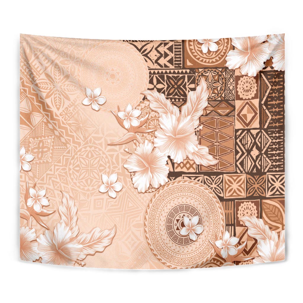 Hawaii Tapa Pattern With Brown Hibiscus Tapestry LT05 - Polynesian Pride