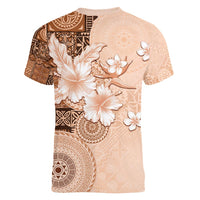 Hawaii Tapa Pattern With Brown Hibiscus Women V-Neck T-Shirt LT05 - Polynesian Pride