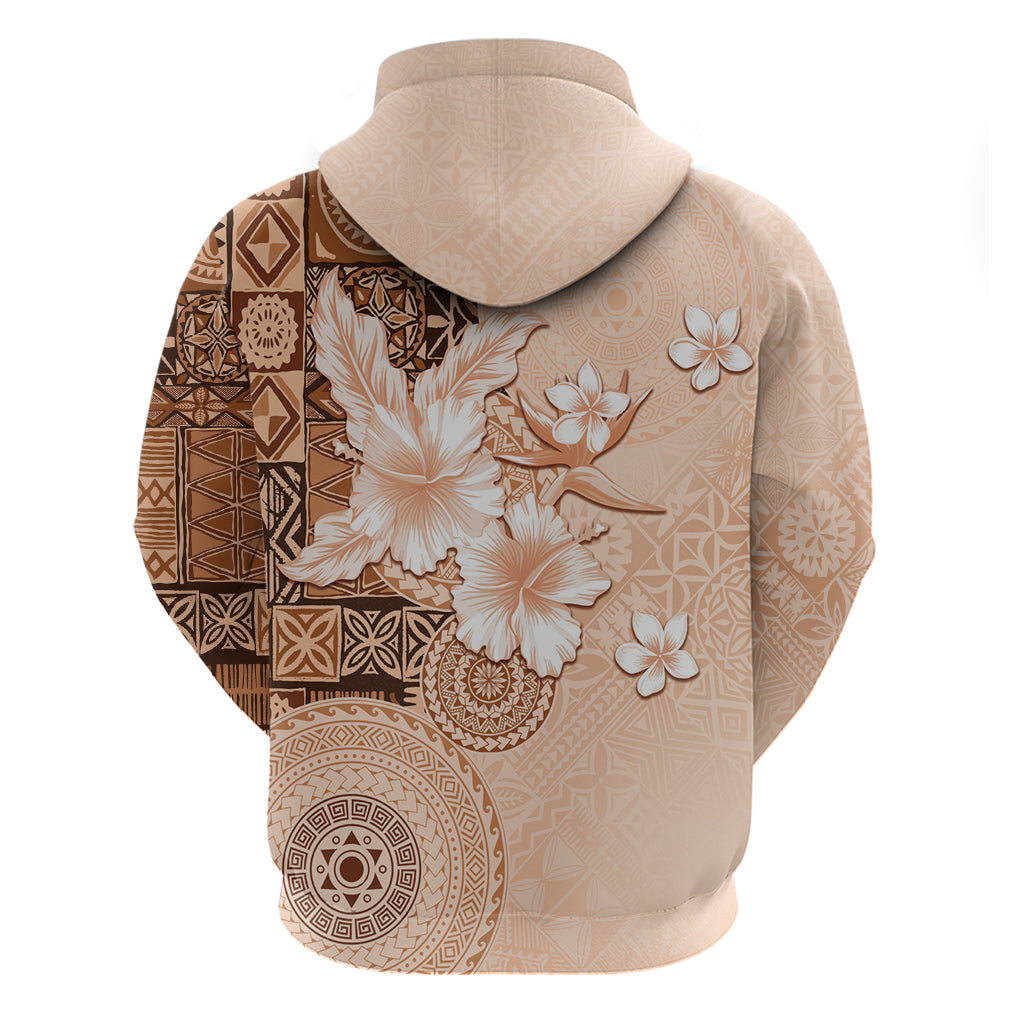 Hawaii Tapa Pattern With Brown Hibiscus Zip Hoodie