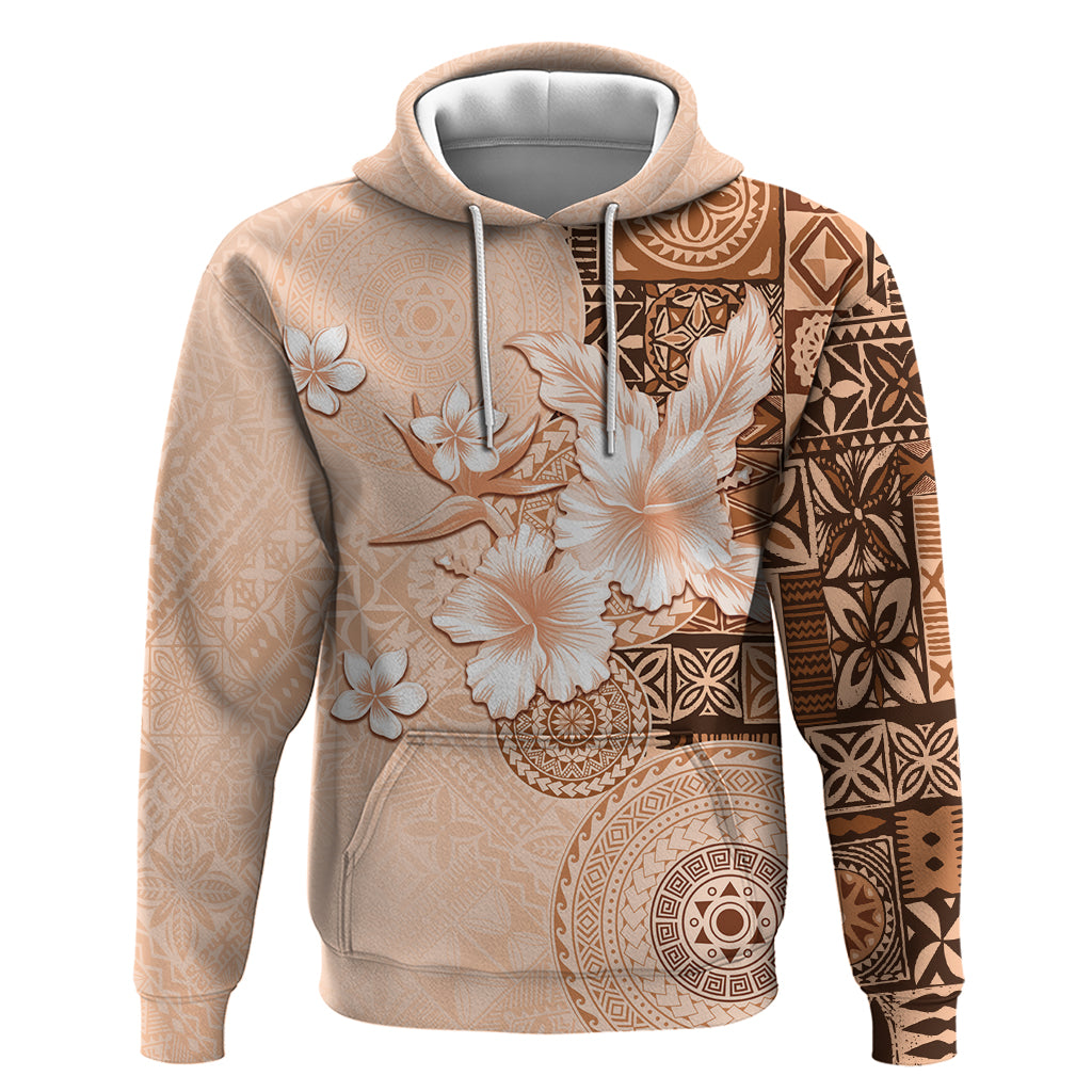 Hawaii Tapa Pattern With Brown Hibiscus Zip Hoodie