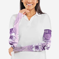 Hawaii Tapa Pattern With Violet Hibiscus Arm Sleeves - Polynesian Pride