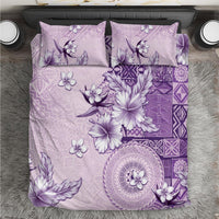 Hawaii Tapa Pattern With Violet Hibiscus Bedding Set