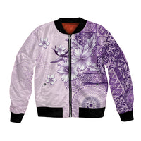 Hawaii Tapa Pattern With Violet Hibiscus Bomber Jacket