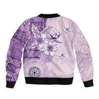 Hawaii Tapa Pattern With Violet Hibiscus Bomber Jacket