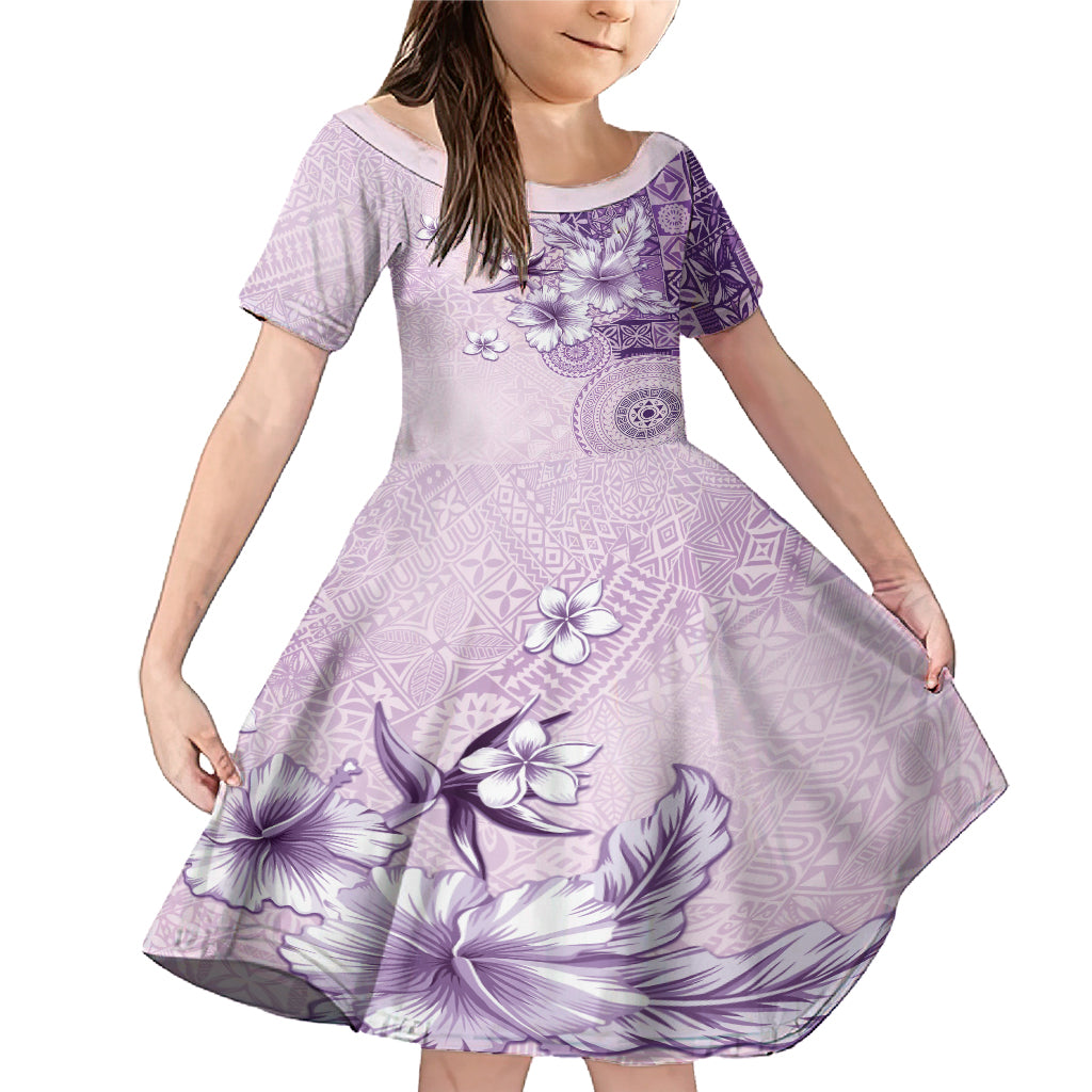 Hawaii Tapa Pattern With Violet Hibiscus Family Matching Mermaid Dress and Hawaiian Shirt
