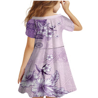 Hawaii Tapa Pattern With Violet Hibiscus Family Matching Mermaid Dress and Hawaiian Shirt