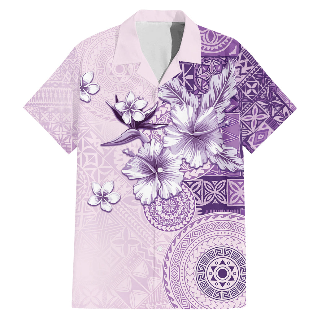 Hawaii Tapa Pattern With Violet Hibiscus Family Matching Mermaid Dress and Hawaiian Shirt
