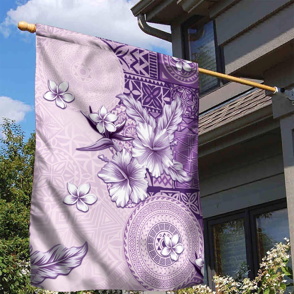 Hawaii Tapa Pattern With Violet Hibiscus Garden Flag LT05 - Polynesian Pride